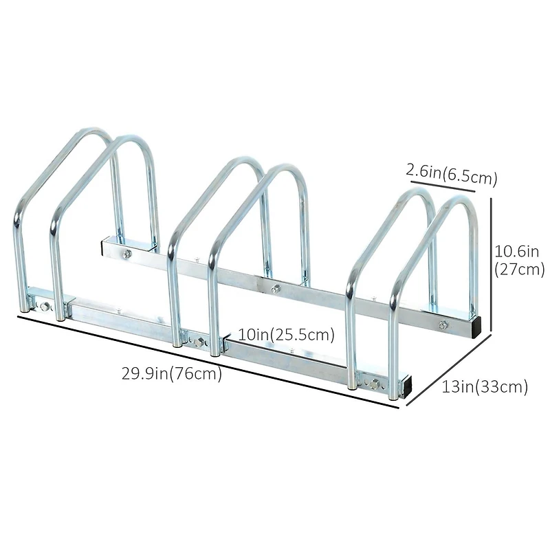 HOMCOM 3-Bike Bicycle Floor Parking Rack Cycling Storage Stand Silver