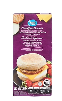 Great Value Breakfast Sandwich, Turkey Sausage, Egg White and Cheese on a Wheat English Muffin