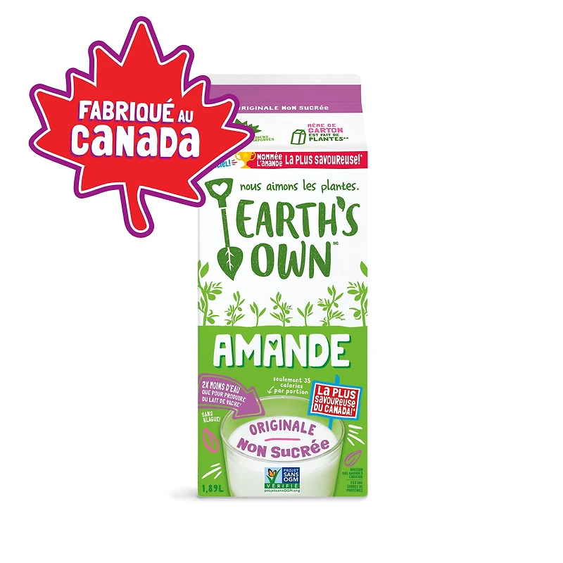 Earth's Own Almond Beverage, Unsweetened Original 1.89L, Earth's Own Almond Milk, Unsweetened Original, Dairy-Free, Plant-Based Beverage 1.89L