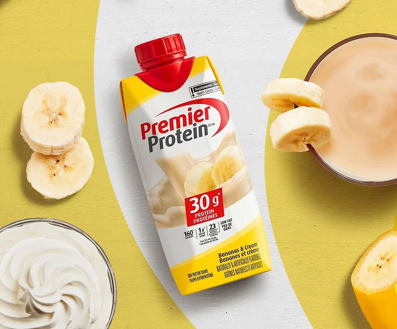 Frappé hyperprotéiné prêt à boire Premier Protein aux bananes et crème, 4 unités 325mL x 4 unités