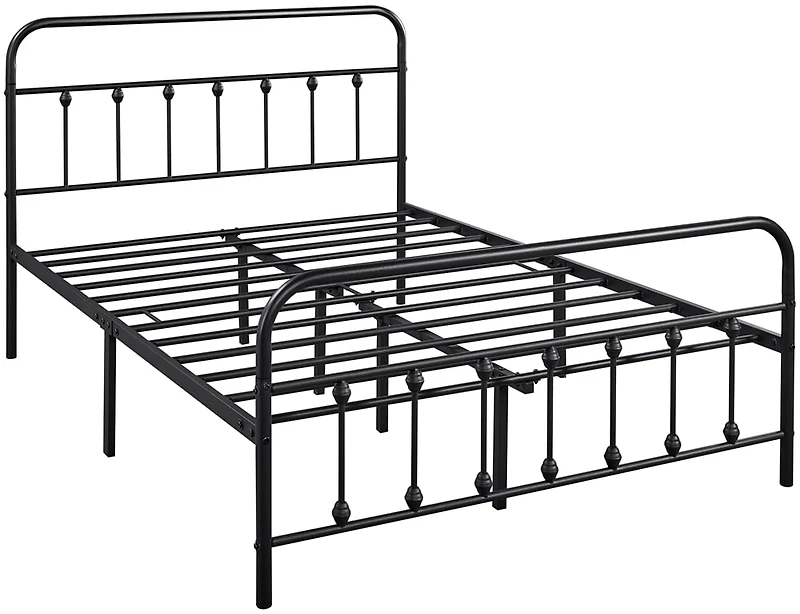 Fullfurnique Metal Platform Bed with High Headboard and Footboard, Queen, Black