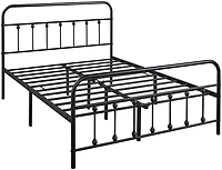 Fullfurnique Metal Platform Bed with High Headboard and Footboard, Queen, Black