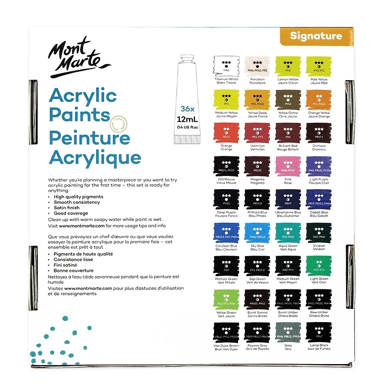 Ensemble de peinture acrylique Signature Mont Marte 36mcx x 12ml 12 ml