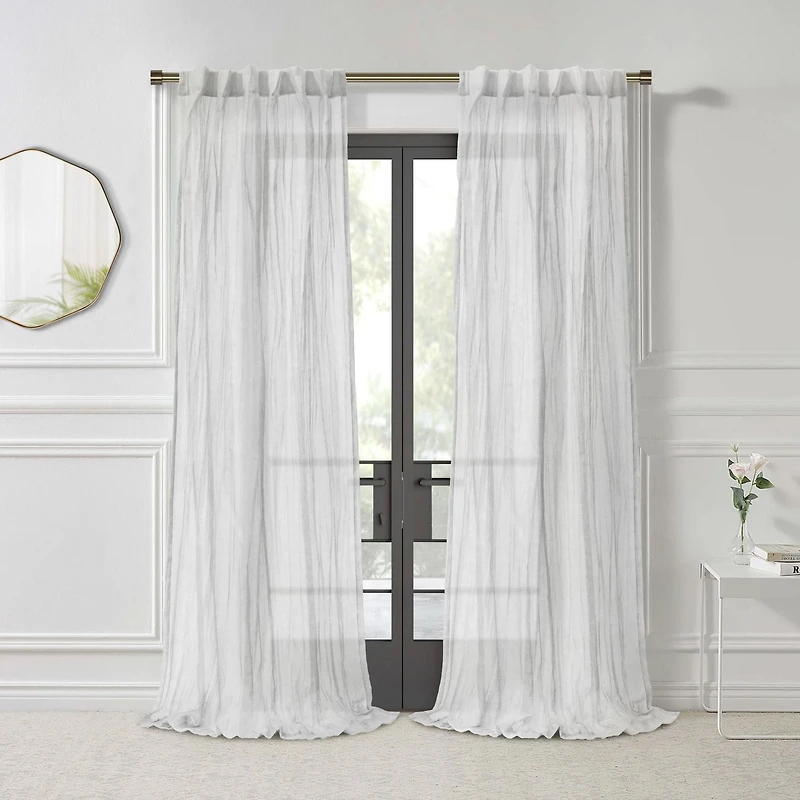 Loft Living Peoria Sheer Dual Header Single Curtain Panel 52 x 84 in White