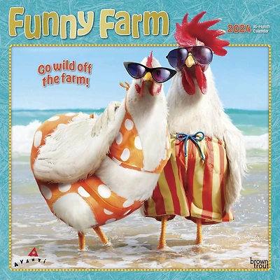 BrownTrout Avanti Funny Farm 2024 12x24 Inch Square Wall Calendar, 9781975466541