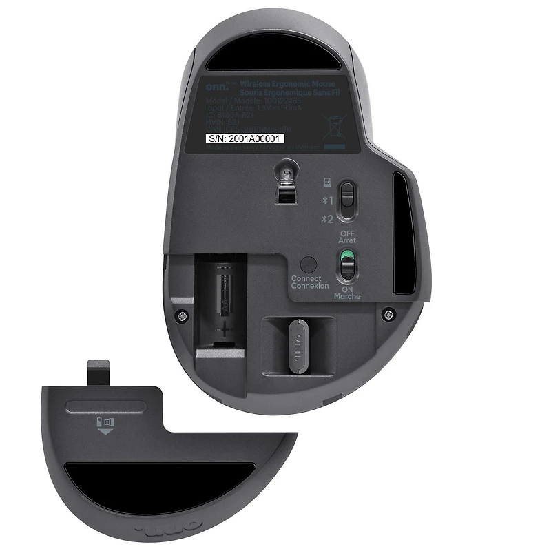 onn. 100122465 Wireless Ergonomic Thumb Rest 5- Button Mouse, Pair up to 3 Devices