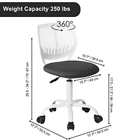 Chaise de bureau ergonomique pour enfant Homy Casa avec roulettes pivotantes et réglables en hauteur, structure robuste, tissu en maille noire