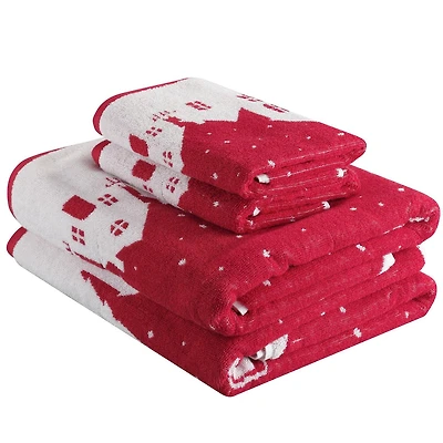 Ensemble de 4 serviettes en jacquard 100 % coton rouge et blanc du temps des fêtes