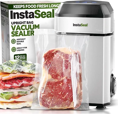 Scelleuse Sous Vide InstaSeal – Machine de Conservation des Aliments Avec 12 Sacs de Rangement Alimentaires de Format Quart et Base à Succion Verticale Machine à emballer sous vide