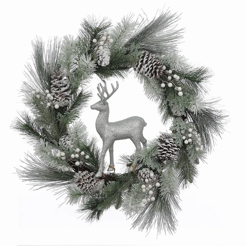 Holiday Time 26" Silver Deer Rattan Wreath
