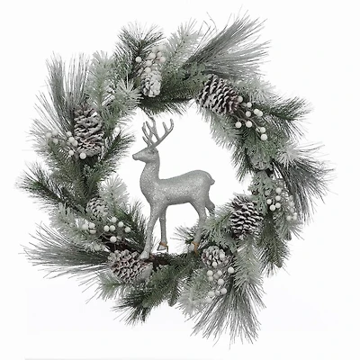 Holiday Time 26" Silver Deer Rattan Wreath