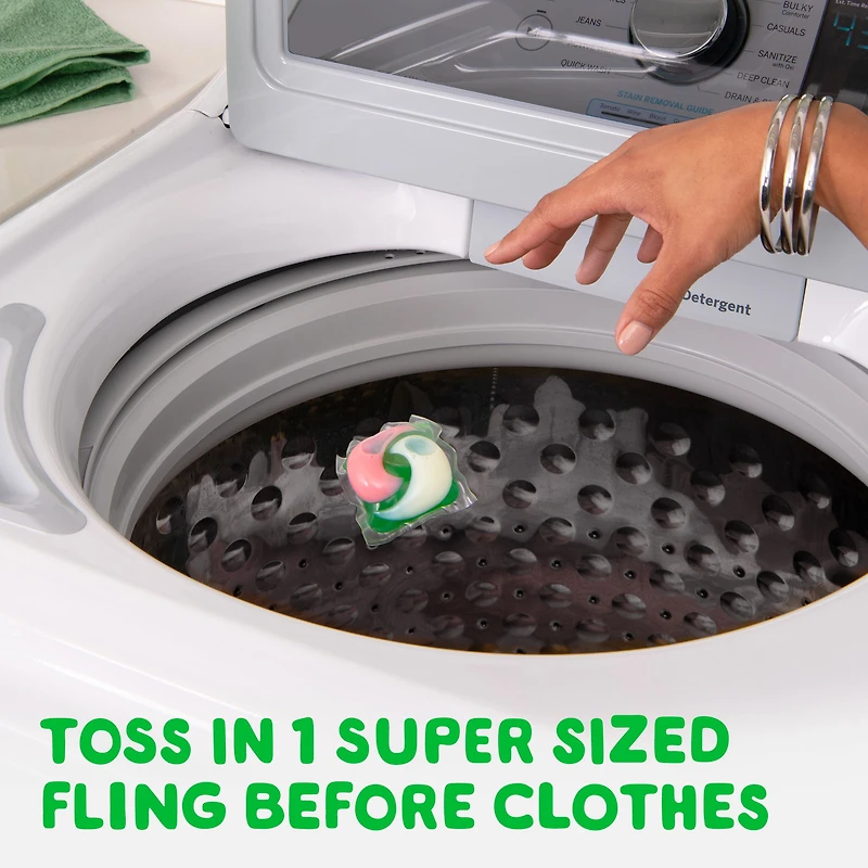 Gain Super Sized Flings Laundry Detergent Pacs, Vibrant, 3-in-1 Detergent Pacs with Febreze and Oxi, 45CT