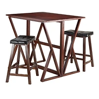 Winsome Harrington 3-Piece Drop Leaf High Table, 2 - 24" Cushion Saddle Seat Stools - 94345