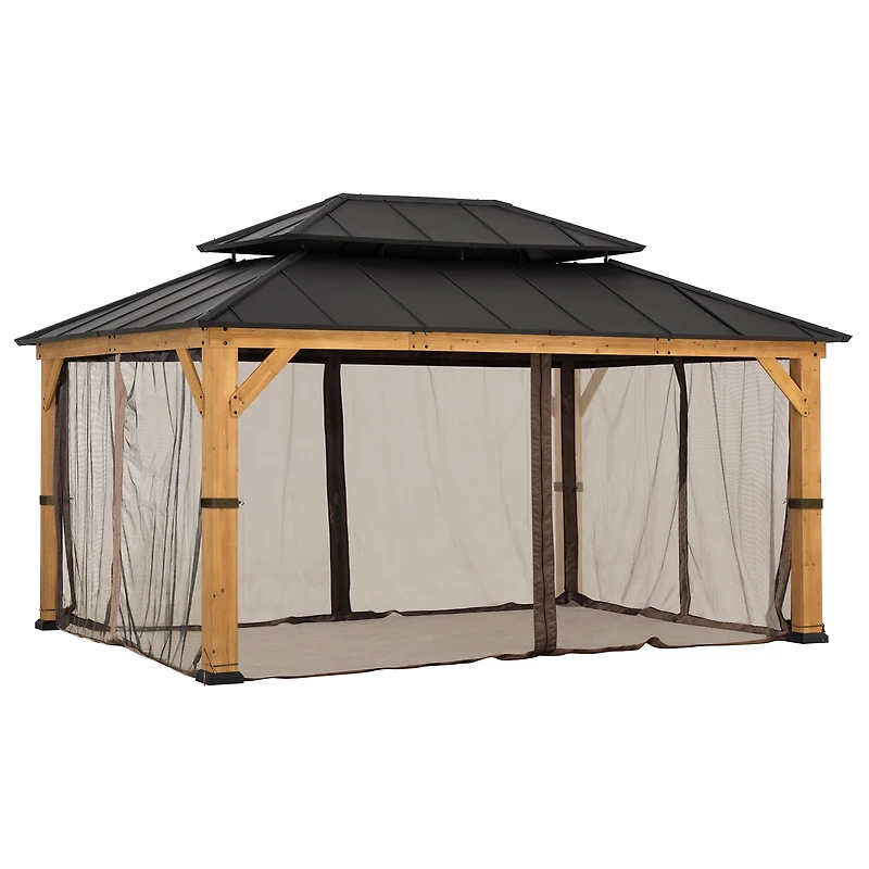 Panneaux de moustiquaire de remplacement Sunjoy, parois imperméables à 4 panneaux pour gazebo, terrasse et protection de jardin de 12 x 16 pieds