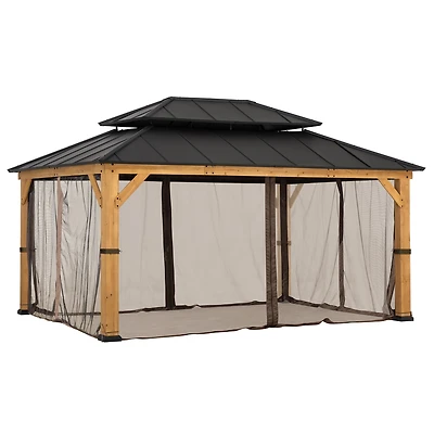 Panneaux de moustiquaire de remplacement Sunjoy, parois imperméables à 4 panneaux pour gazebo, terrasse et protection de jardin de 12 x 16 pieds