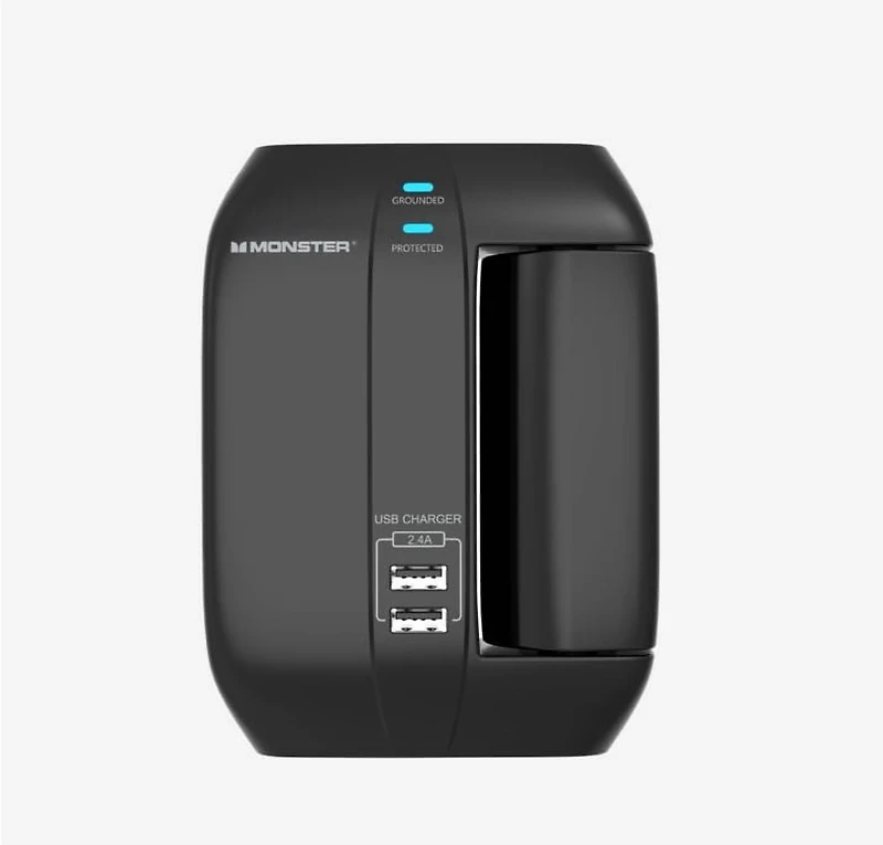 Monster Swivel Wall Tap with 6 Outlets and 2 USB Ports - English/French