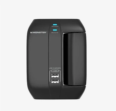 Monster Swivel Wall Tap with 6 Outlets and 2 USB Ports - English/French