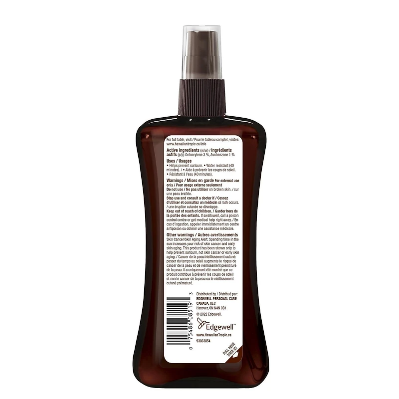 Huile solaire en vaporisateur à pompe de Hawaiian TropicMD, FPS 4 240 ml
