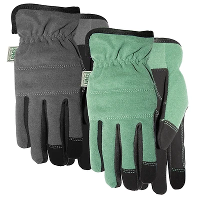 Gants de jardinage Expert pour adulte, unisexe, taille large, en similicuir, vert et gris, lot de 2