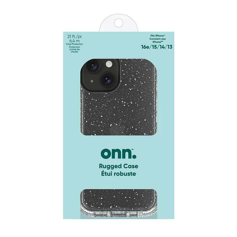 Étui robuste de Onn. pour iPhone 16e/15 /14 / 13 Antimicrobien, protection contre les chutes 6,4 m
