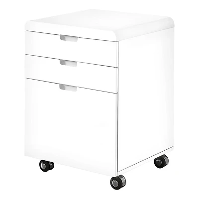 Monarch Specialties File Cabinet, Rolling Mobile, Storage Drawers, Printer Stand, Office, Work, Laminate, Glossy White, Contemporary, Modern