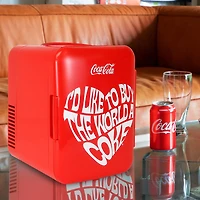Coca-Cola Mini réfrigérateur portable 4 L, mini refroidisseur/réchauffeur 6 canettes pour les voyages, le bureau et la maison - Rouge