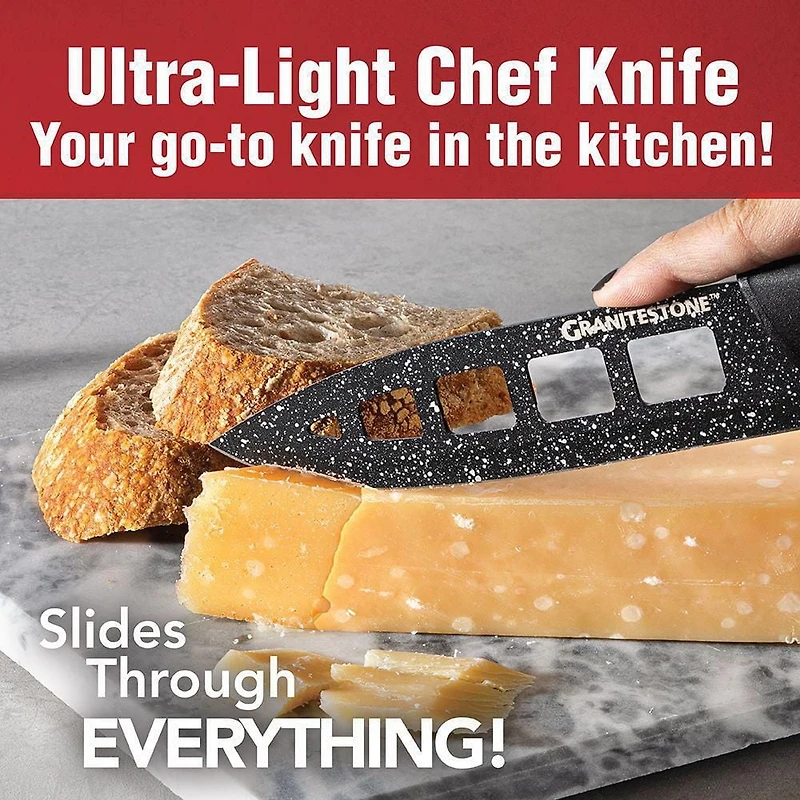 GraniteStone Couteaux NutriBlade Ensemble de couteaux de cuisine à lames tranchantes de rasoir de haute qualité, acier inoxydable trempé avec surface à revêtement minéral antiadhésif, poignée ergonomi