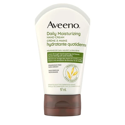 Aveeno Daily Moisturizing Hand Cream, Dry Skin Hand Lotion, Non-GMO Oat Moisturizer, Paraben Free, Fragrance Free, 97 mL