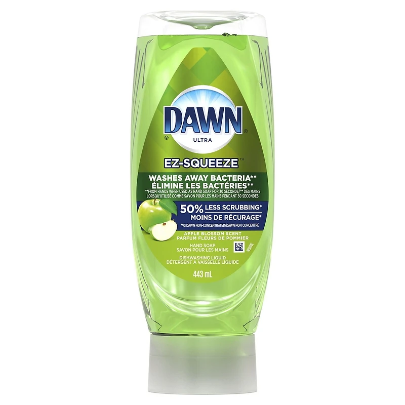 Savon à vaisselle Dawn Ultra EZ-Squeeze, détergent à vaisselle liquide, élimine les bactéries, parfum Fleurs de pommier, 443 ml 443ML