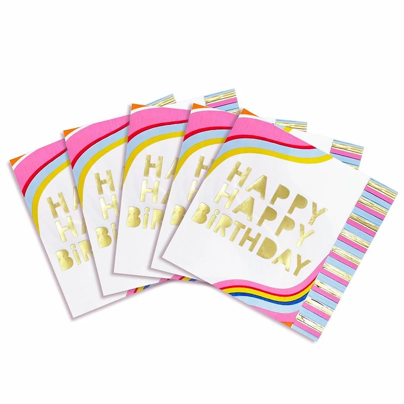 Packed Party 20 Ct. 'Happy Birthday' Lunch Napkins with Gold Foil Accents & Fringe Edges, Quantity - 20Ct.