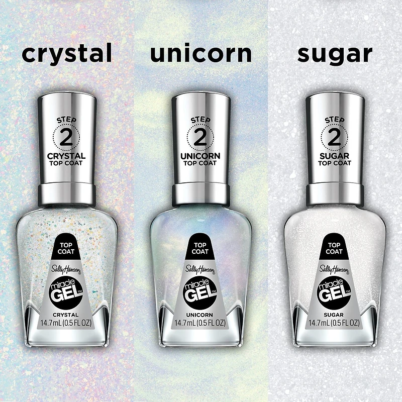 Sally Hansen - Vernis de finition Miracle Gel™, système de simili-gel en 2 étapes, sans lampe UV, jusqu'à 8 jours de couleur et brillance Couleur anti-écaillement et longue tenue