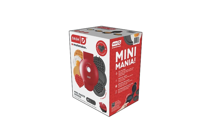 Dash Système Mini Multimaker – Gaufrier Avec Cinq Plaques Amovibles De 10 Cm : Gaufrier Et Plaque De Cuisson, Mini Gaufrier 4-En-1 Pour Enfants Et Familles, Rouge