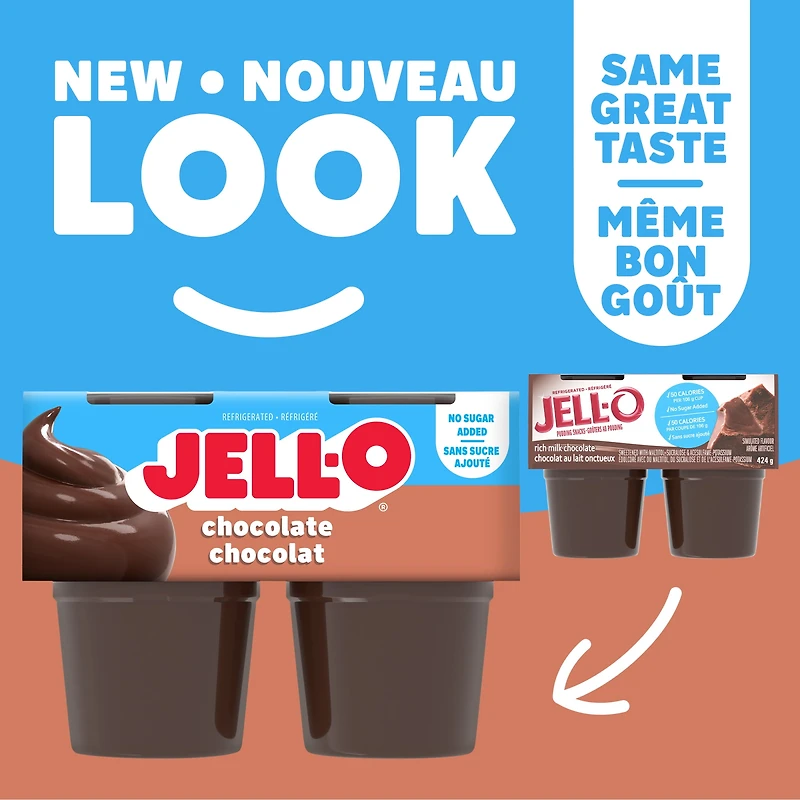 Goûters Au Pouding Réfrigéré Prêt-À-Servir À Saveur De Chocolat Sans Sucre Ajouté, Paquet De 4 424 g