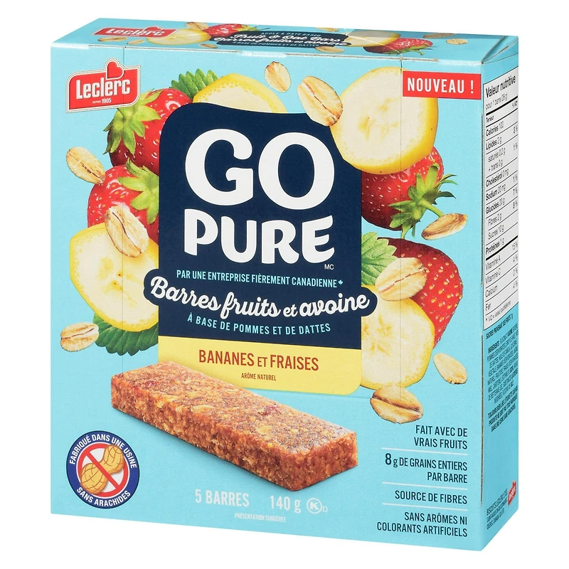 Go Pure Bananes et Fraises Fruits & Avoine Barres 5 Barres / 140g