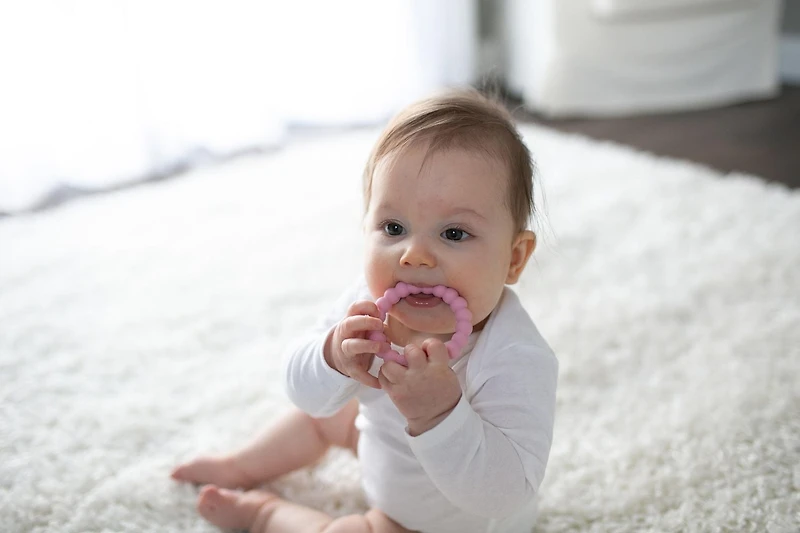 Dr. Brown's Flexees Beaded Teether Rings, 100% Silicone, Soft Easy to Hold, Encourages Self-Soothing, White/Pink/Gray, BPA-Free, 3-pack