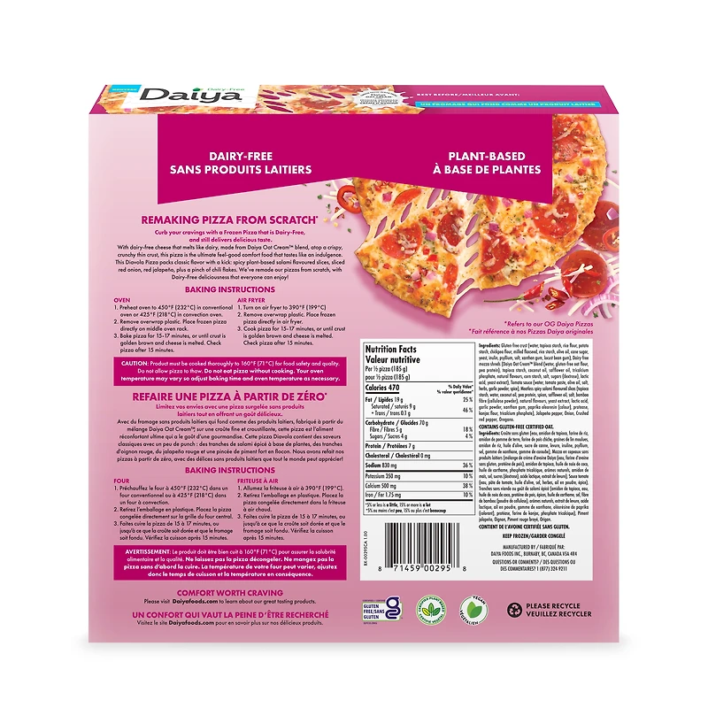Daiya pizza diavola sans produits laitiers et sans gluten, végétalien (surgelée) 369g