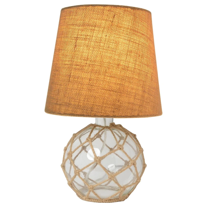 Elegant Designs Buoy Rope Nautical Netted Coastal Ocean Sea Glass Table Lamp with Burlap Fabric Shade