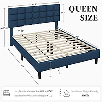 Fullfurnique Upholstered Platform Bed Frame with Square Tufted Headboard, Full, Navy Blue