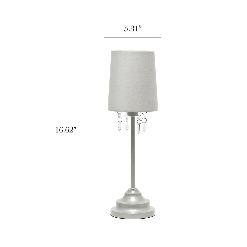 Simple Designs Table Lamp with Fabric Shade and Hanging Acrylic Beads