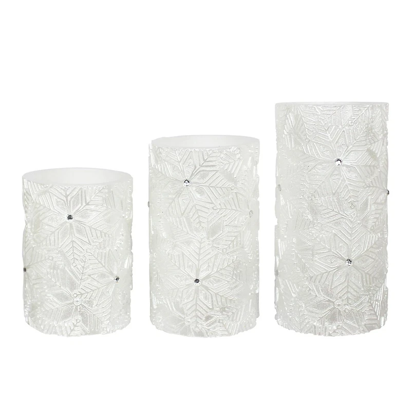 Hometrends Pearlescent Snowflake with Gem LED Pillar Candle Set with Remote Control