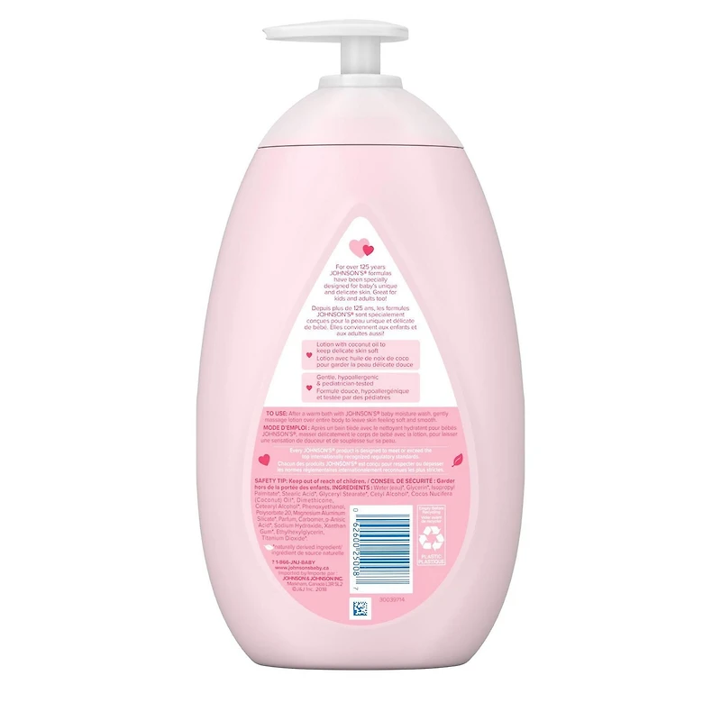 Lotion hydratante pour bébés Johnson's, pour la peau sèche et délicate 800 ml