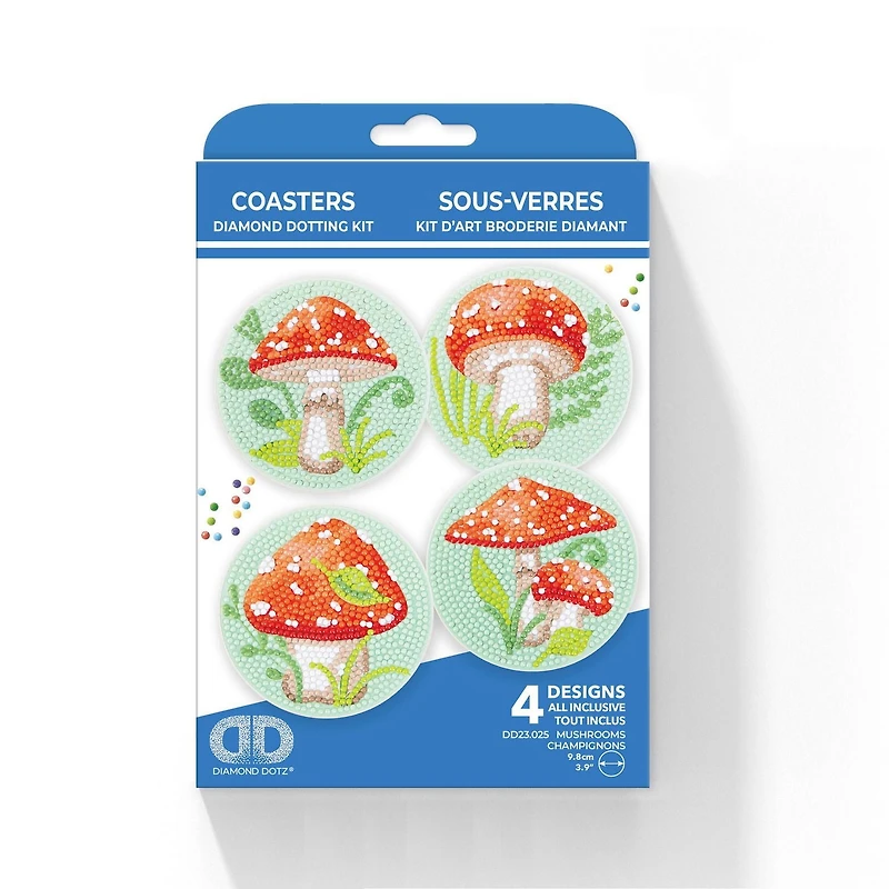 DIAMOND DOTZ® Sous-verres Champignons Édition Spéciale Kit d'art Broderie Diamant Taille des sous-verres: 4 pouces, Rond