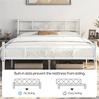 Fullfurnique Metal Platform Bed Frame with Scroll Headboard and Footboard, Full, White