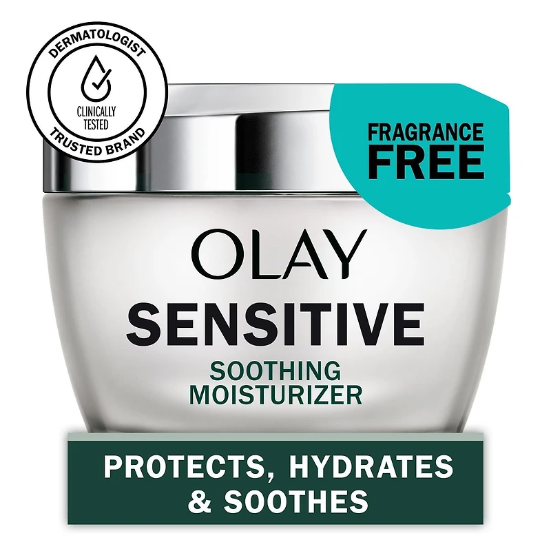 Olay Sensitive Face Moisturizer Cream  Fragrance Free Soothing Skin Care Treatment with Colloidal Oatmeal