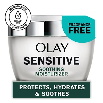 Olay Sensitive Face Moisturizer Cream  Fragrance Free Soothing Skin Care Treatment with Colloidal Oatmeal