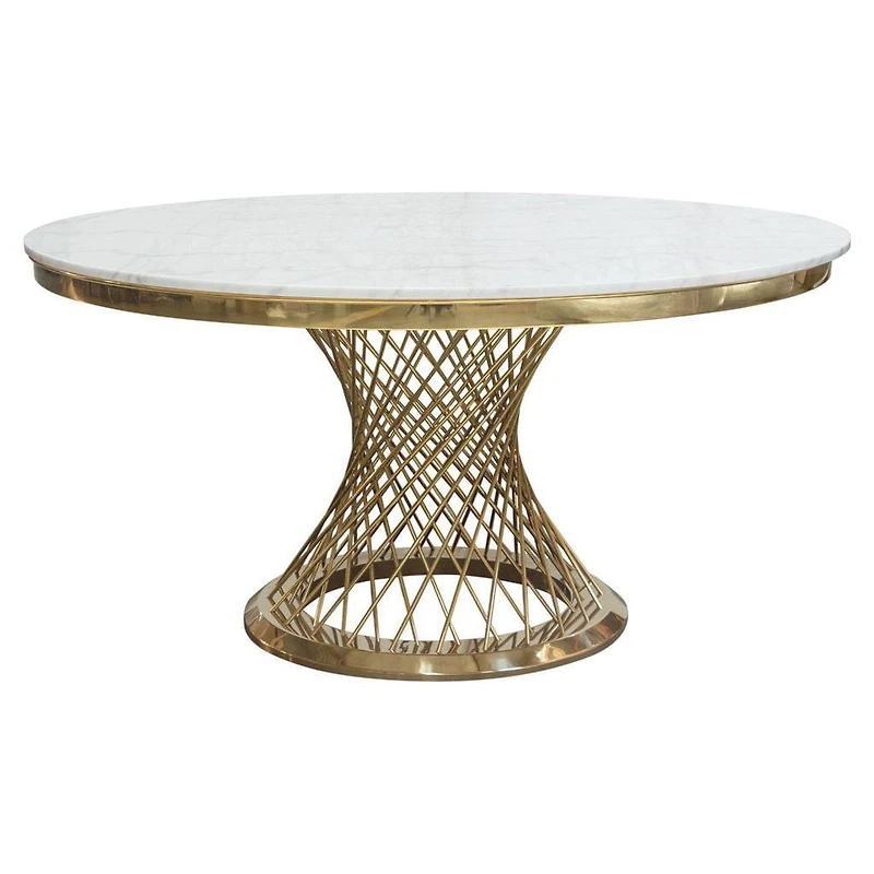 Table de salle à manger Corydon Gold avec plateau en faux marbre et structure en acier inoxydable