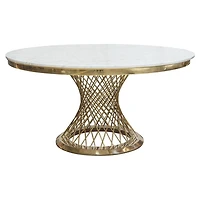 Table de salle à manger Corydon Gold avec plateau en faux marbre et structure en acier inoxydable