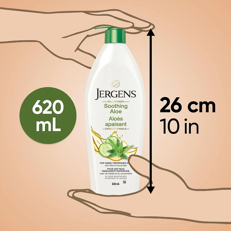 Hydratant pour le corps à l’aloès apaisant pour la peau sèche de Jergens (620mL) Testé par des dermatologues | 620 ml