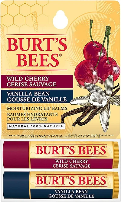 Burt's Bees 100% Natural Origin Moisturizing Lip Balm, Vanilla Bean & Wild Cherry -, 2 Pack
