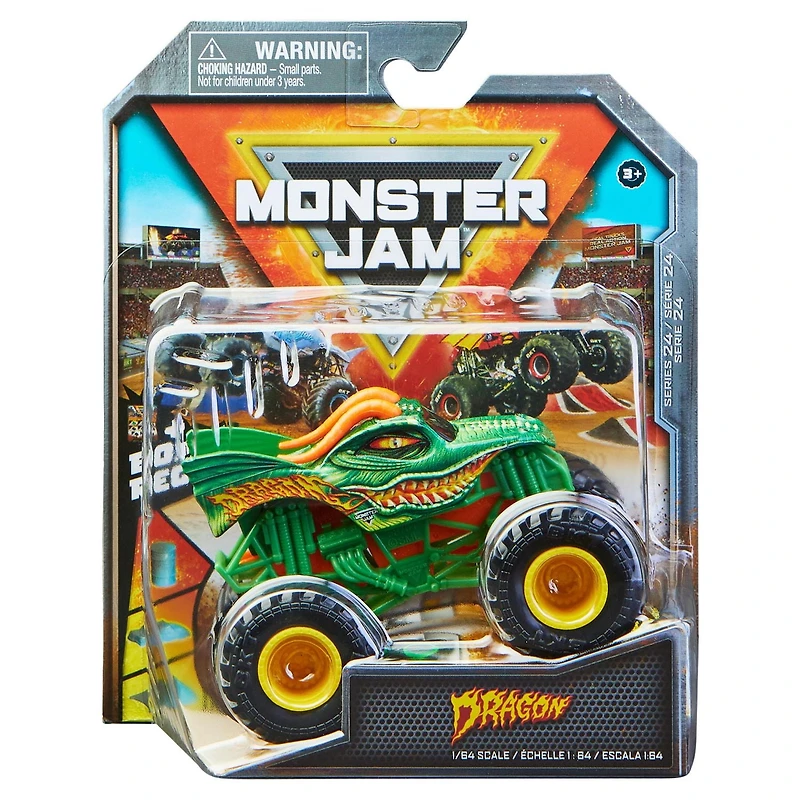 Monster Jam, Monster truck Dragon officiel, véhicule en métal moulé, série Crazy Creatures, échelle 1:64, jouets pour garçons à partir de 3 ans